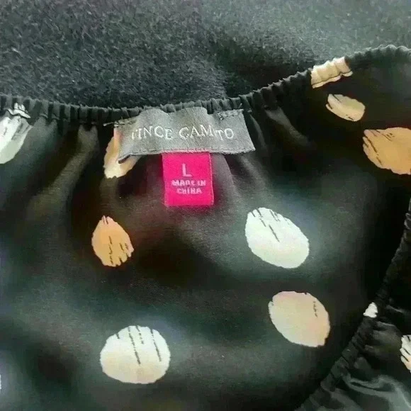 Vince Camuto  blouse large. Black with white polka dots. Elastic drop waist - Picture 11 of 11